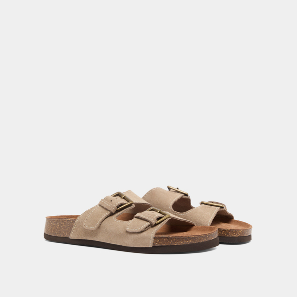 Mules à deux brides en croute taupe | MATISSE | Jonak