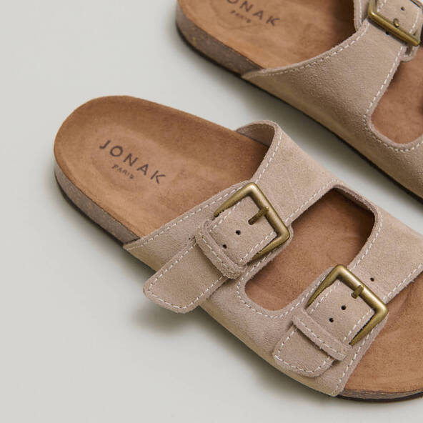 Mules à deux brides en croute taupe | MATISSE | Jonak