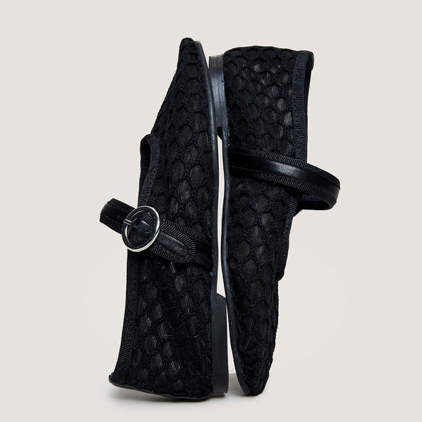 Ballerines à brides - capsule mini en mesh et cuir noirs | deessia