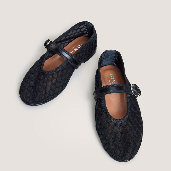 Ballerines à brides - capsule mini en mesh et cuir noirs | deessia