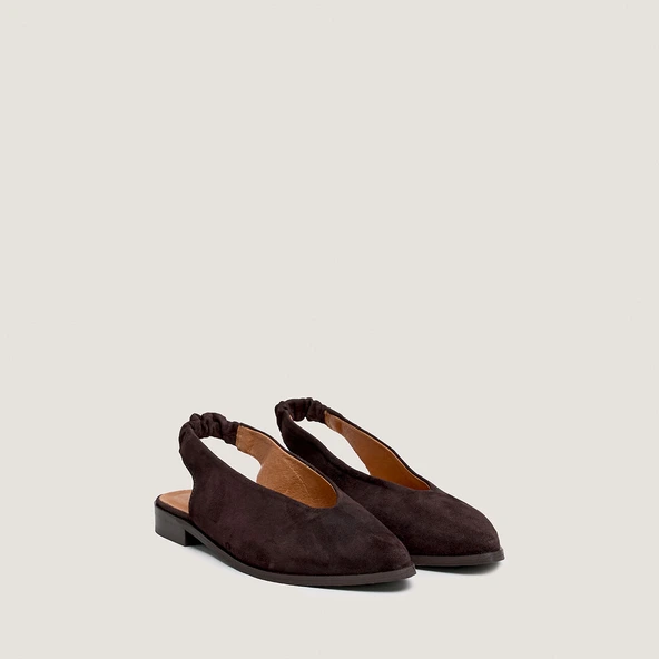 Ballerines à bouts arrières ouverts en velours marron foncé | Acajou | Jonak