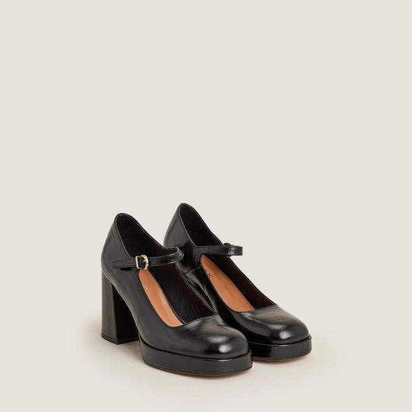 Babies à plateformes et bouts arrondis en cuir noir | VERITOX | Jonak