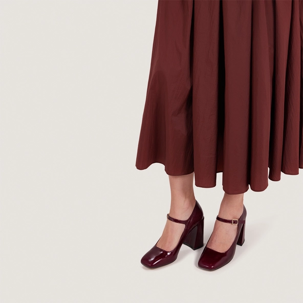 Babies à talons et bouts carrés en cuir brillant bordeaux | VALERIA | Jonak