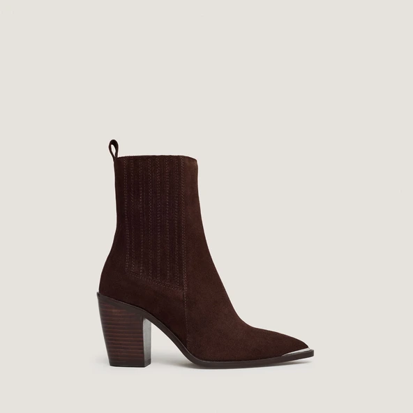 Bottines &agrave; talons et &agrave; fronces en cro&ucirc;te chocolat | BASAMA | Jonak
