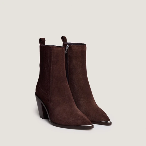 Bottines &agrave; talons et &agrave; fronces en cro&ucirc;te chocolat | BASAMA | Jonak