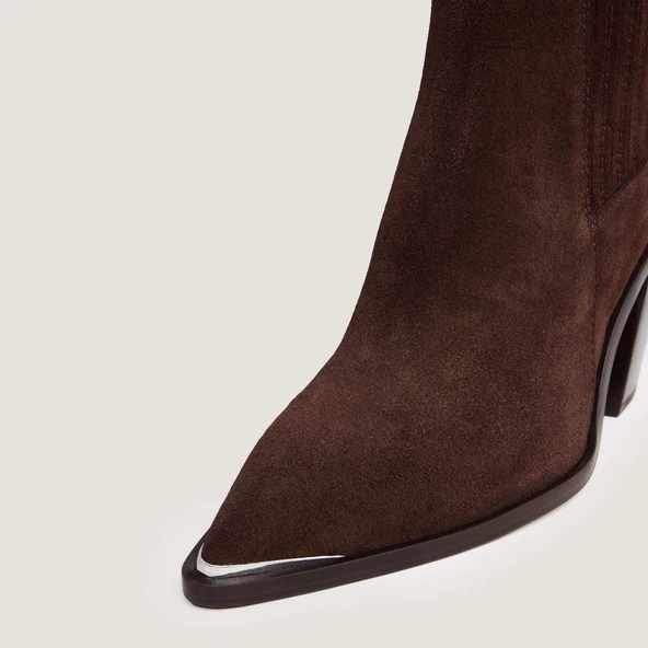 Bottines &agrave; talons et &agrave; fronces en cro&ucirc;te chocolat | BASAMA | Jonak