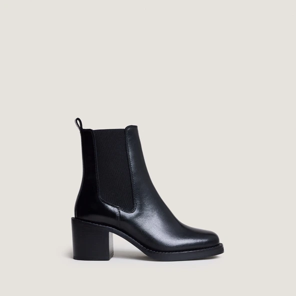 Bottines &agrave; talons en cuir noir | BEACH | Jonak