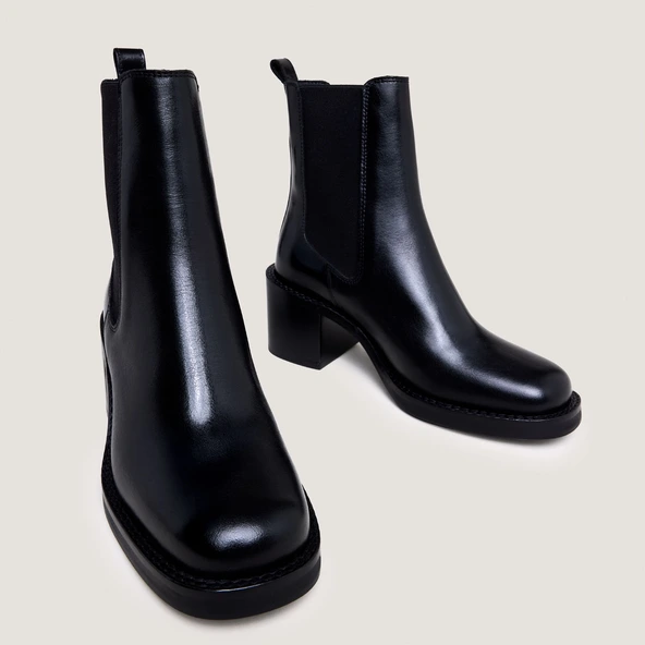 Bottines &agrave; talons en cuir noir | BEACH | Jonak