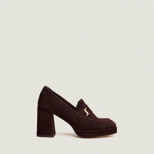 Mocassins à talons et monogrammes en velours marron foncé | VIOLON | Jonak