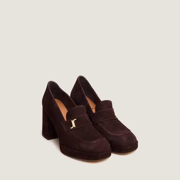 Mocassins à talons et monogrammes en velours marron foncé | VIOLON | Jonak