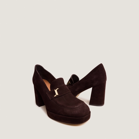Mocassins à talons et monogrammes en velours marron foncé | VIOLON | Jonak