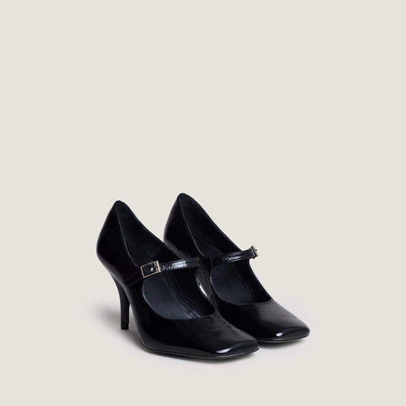 Babies à talons et à brides en cuir brillant noir | BELFORT | Jonak