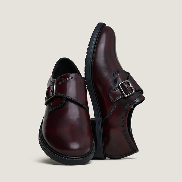 Derbies &agrave; boucles en cuir glac&eacute; bordeaux | ATLANTIS | Jonak