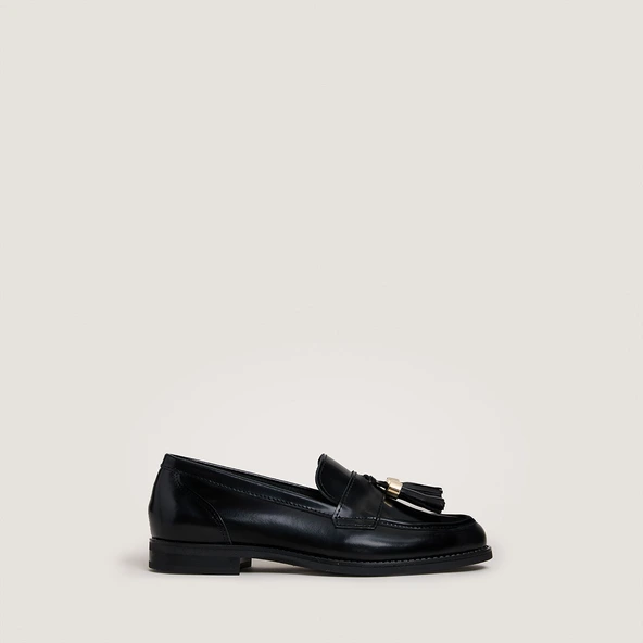 Mocassins à pampilles en cuir glacé noir | NELLOU | Jonak