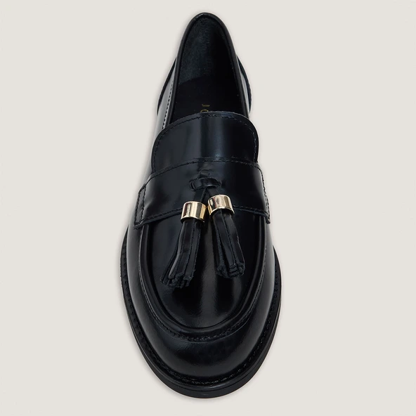 Mocassins à pampilles en cuir glacé noir | NELLOU | Jonak