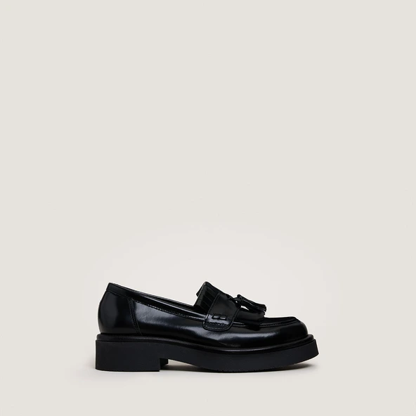 Mocassins &agrave; pampilles en cuir glac&eacute; noir | NICO | Jonak