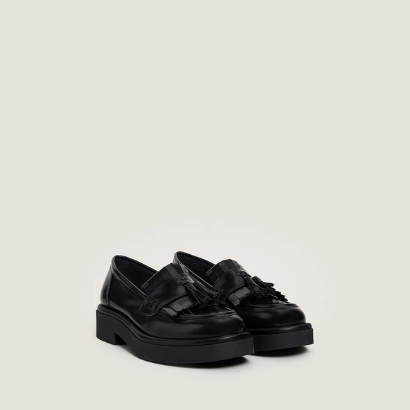 Mocassins &agrave; pampilles en cuir glac&eacute; noir | NICO | Jonak