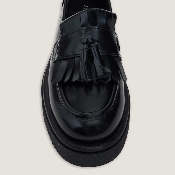 Mocassins &agrave; pampilles en cuir glac&eacute; noir | NICO | Jonak