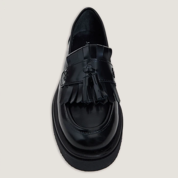 Mocassins &agrave; pampilles en cuir glac&eacute; noir | NICO | Jonak
