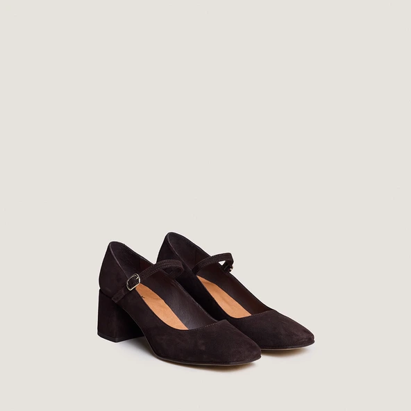 Babies à talons carrés en velours marron foncé | ALIENOR | Jonak