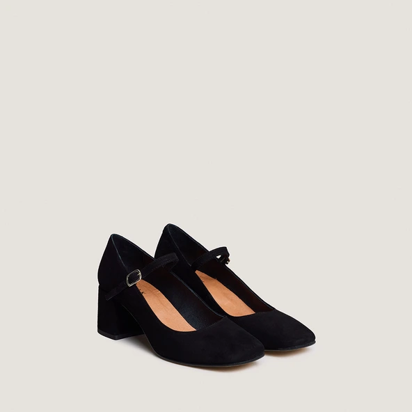Babies &agrave; talons carr&eacute;s en velours noir | ALIENOR | Jonak