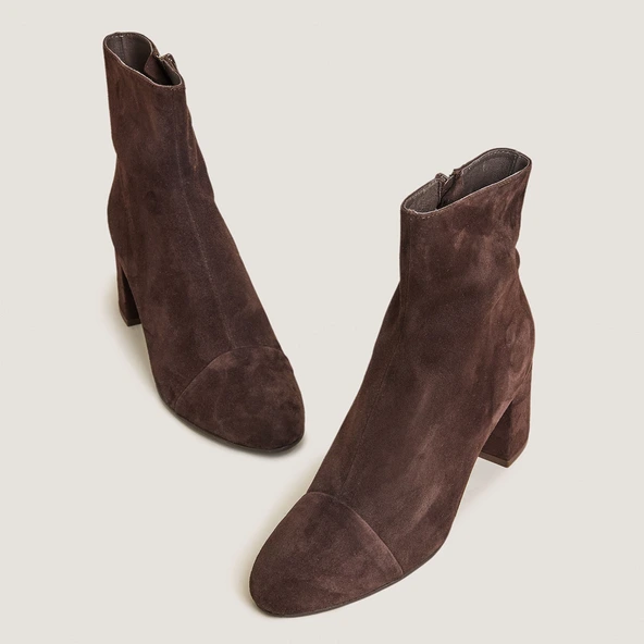Bottines &agrave; talons en velours marron fonc&eacute; | DONIAMA | Jonak