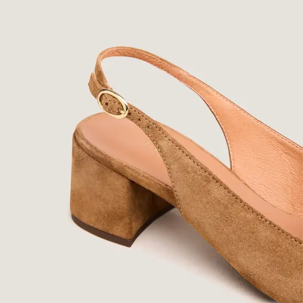 Escarpins slingbacks &agrave; monogrammes en croute cognac | DAIKI | Jonak