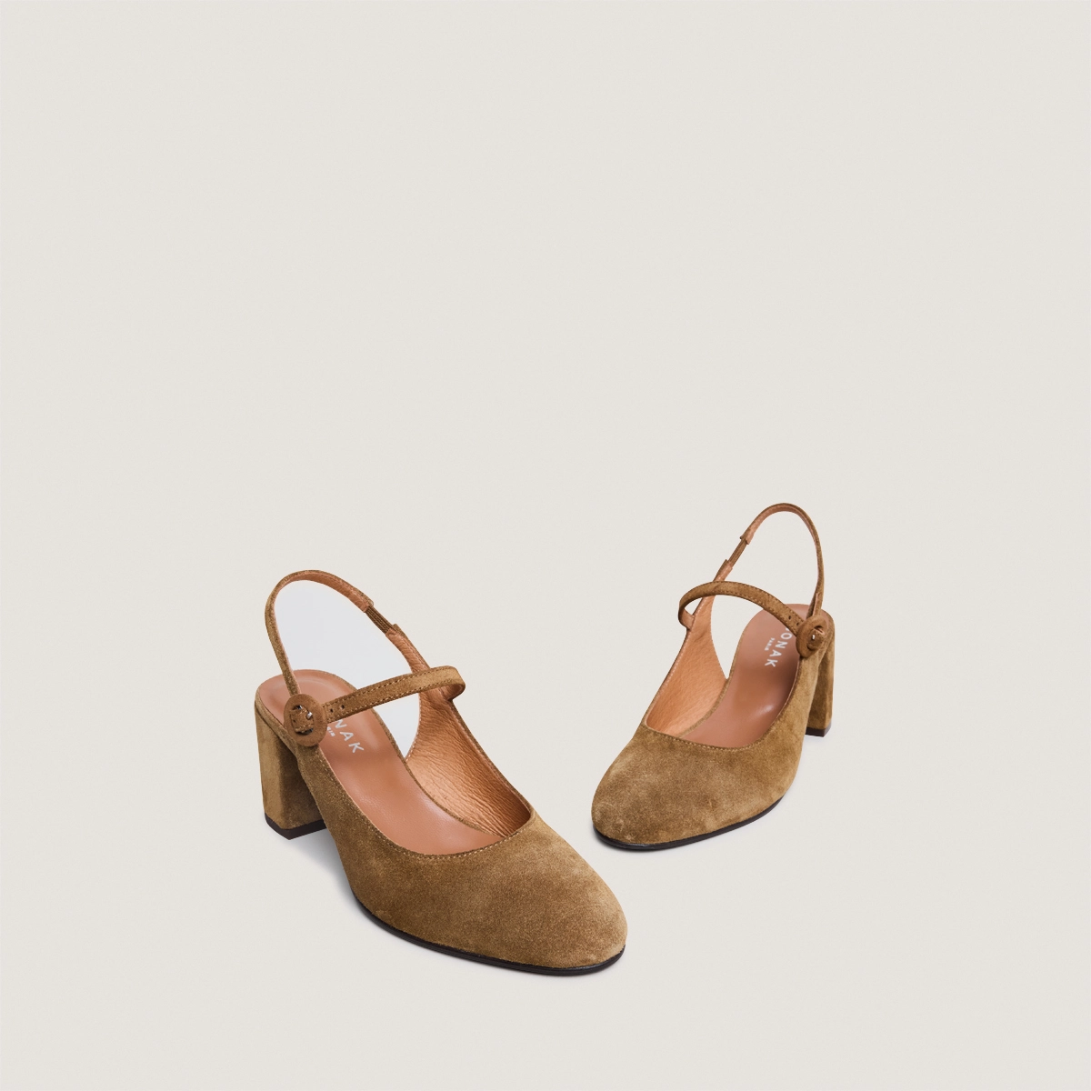 Babies &agrave; talons et bouts arri&egrave;res ouverts en cro&ucirc;te cognac | DOLLAR | Jonak