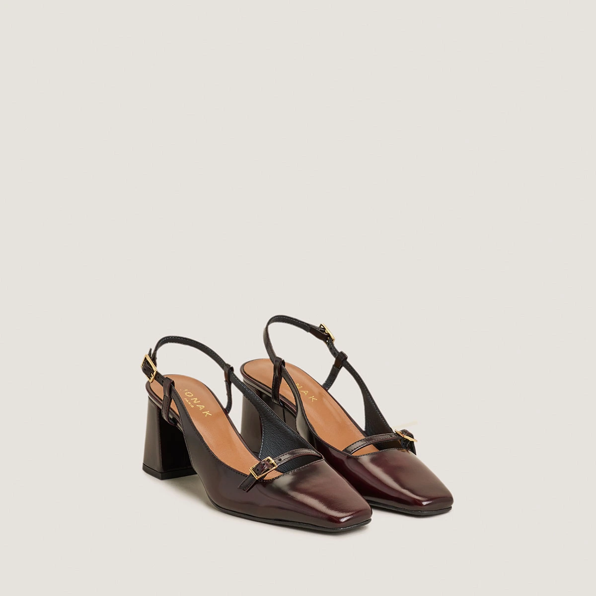 Slingbacks à talons en cuir patiné bordeaux | DADELLE | Jonak