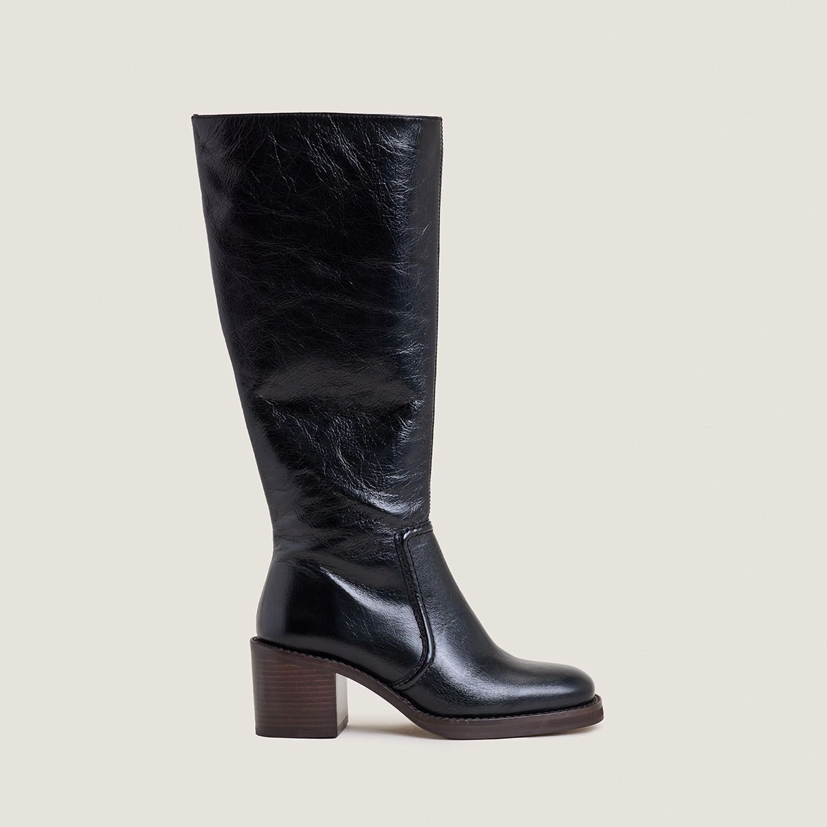 Bottes à talons lamellés en cuir vieilli noir | BIJOU | Jonak
