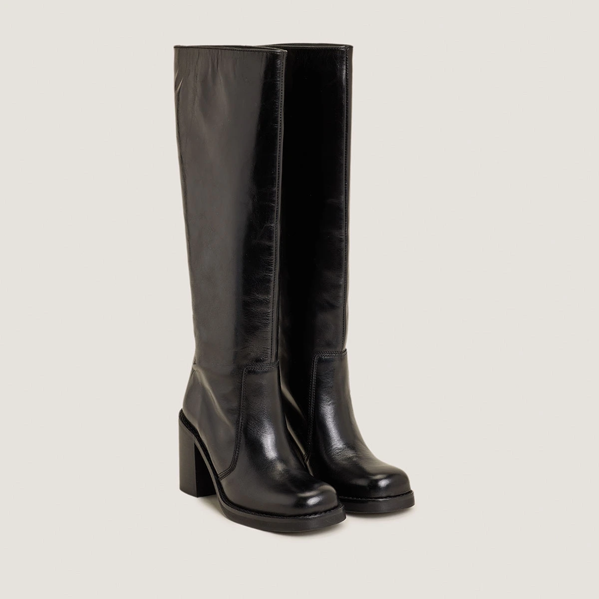 Bottes larges à bouts carrés en cuir noir | BLIM | Jonak