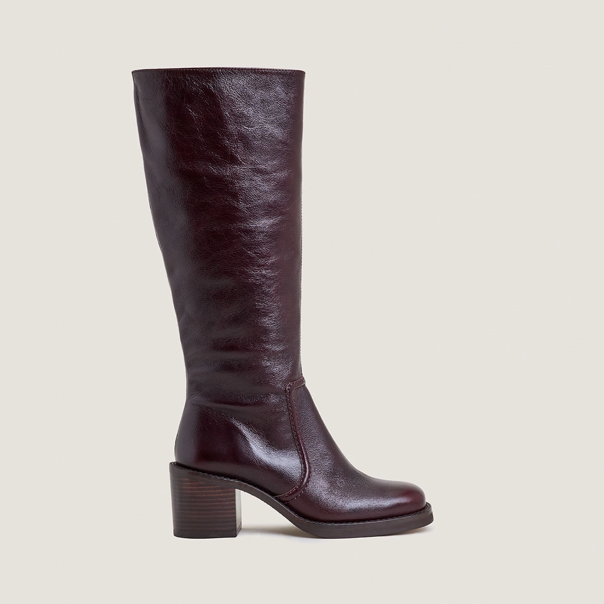 Bottes à talons lamellés en cuir vieilli chocolat | BIJOU | Jonak