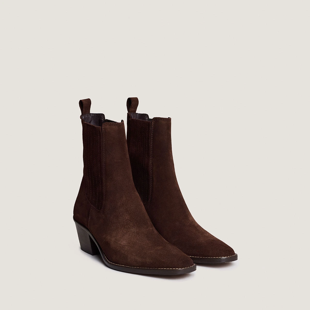 Bottines à talons et fronces en croûte chocolat | BIRMAN | Jonak