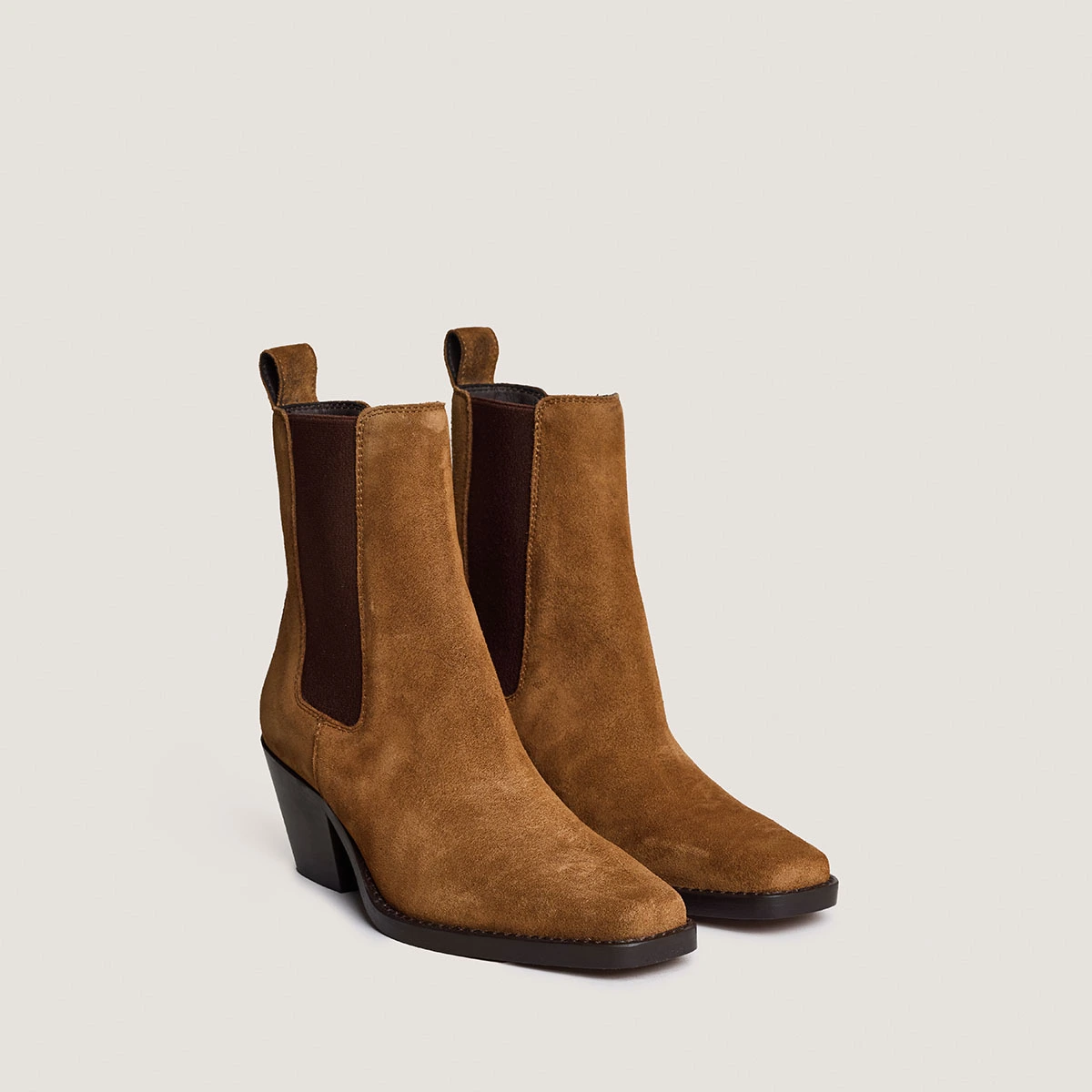Bottines à bouts pointus et talons biseautés en croute cognac | BOA | Jonak
