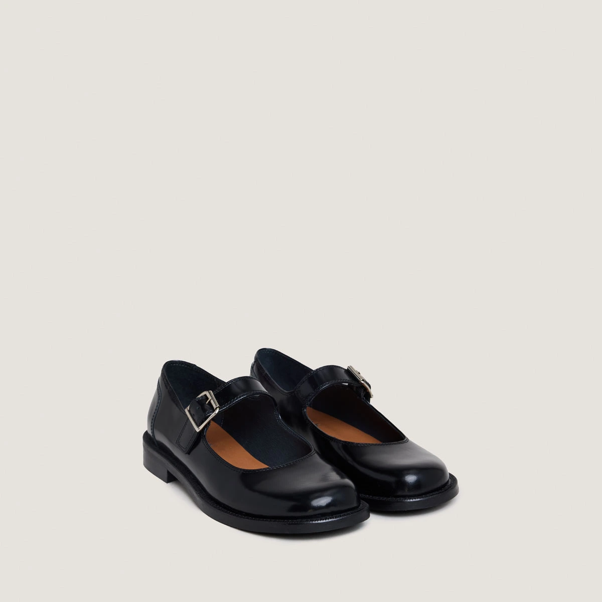Ballerines &agrave; brides et boucles ajustables en cuir glac&eacute; noir | DEMILIE | Jonak