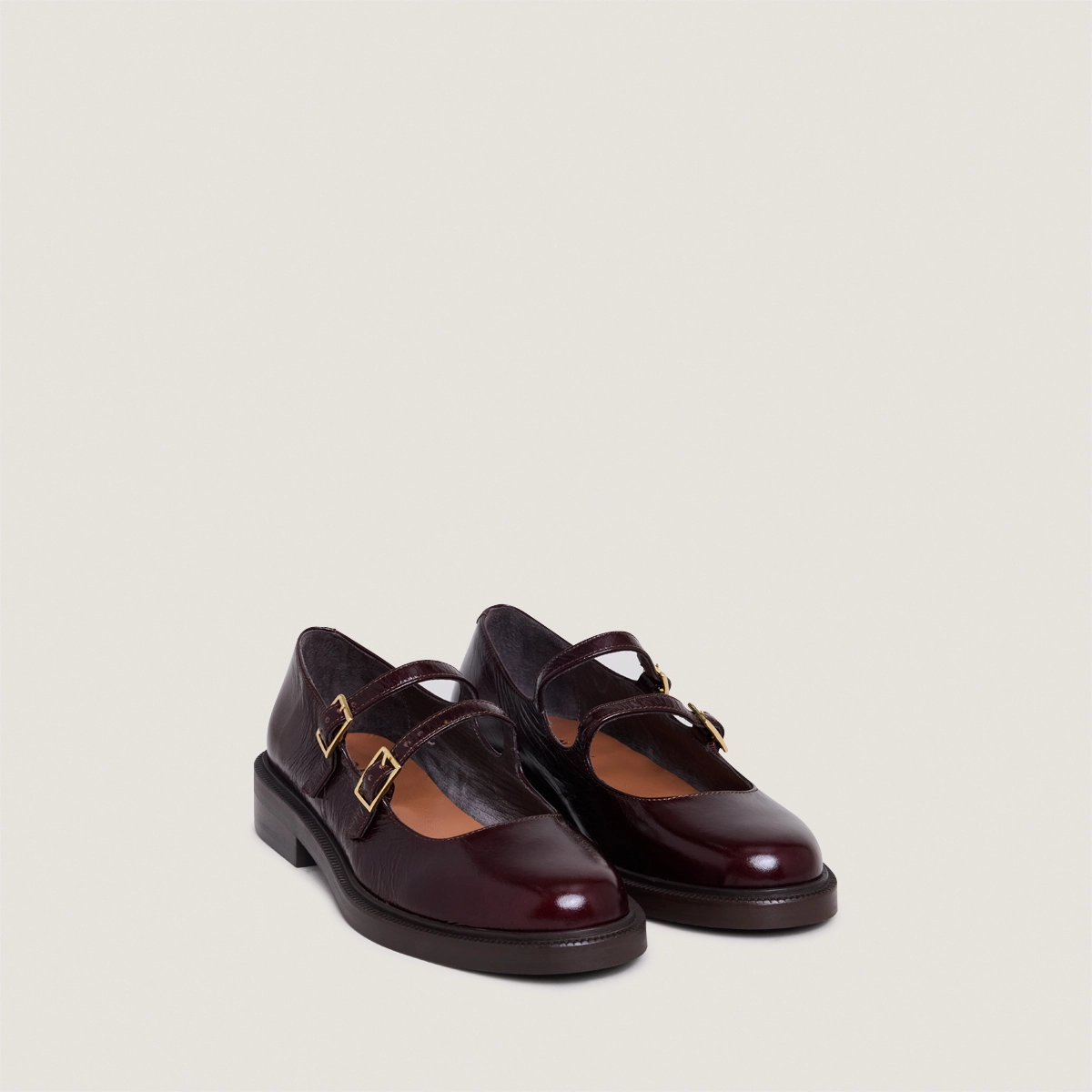 Ballerines à doubles brides en cuir brillant chocolat | DREAMY | Jonak