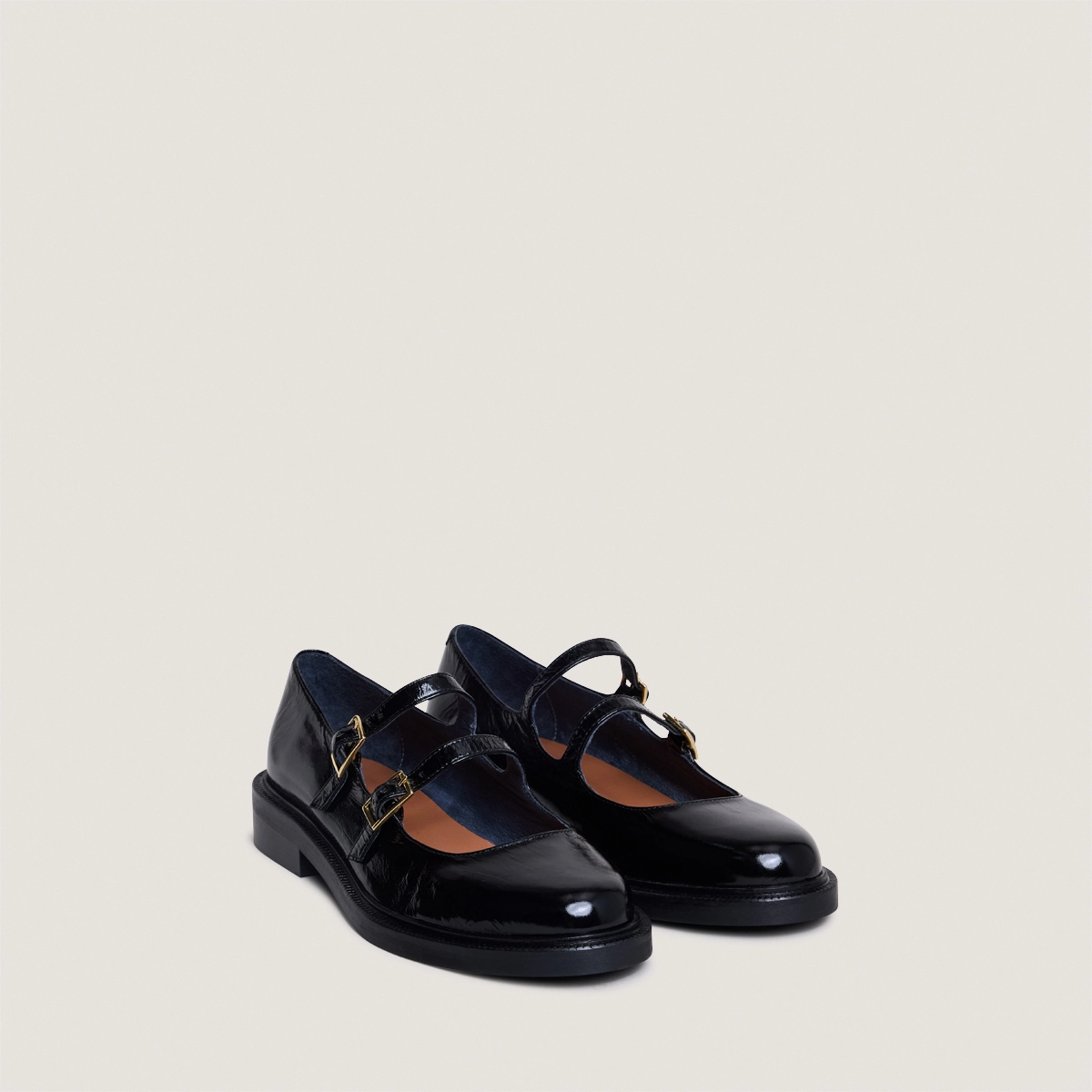 Ballerines à doubles brides en cuir brillant noir | DREAMY | Jonak