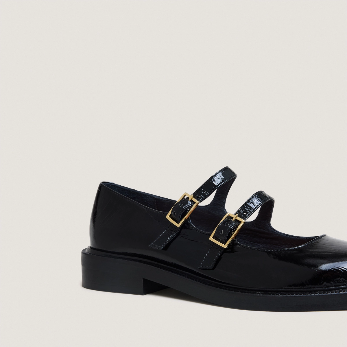 Ballerines à doubles brides en cuir brillant noir | DREAMY | Jonak