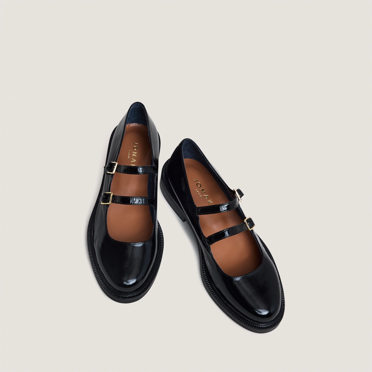 Ballerines à doubles brides en cuir brillant noir | DREAMY | Jonak
