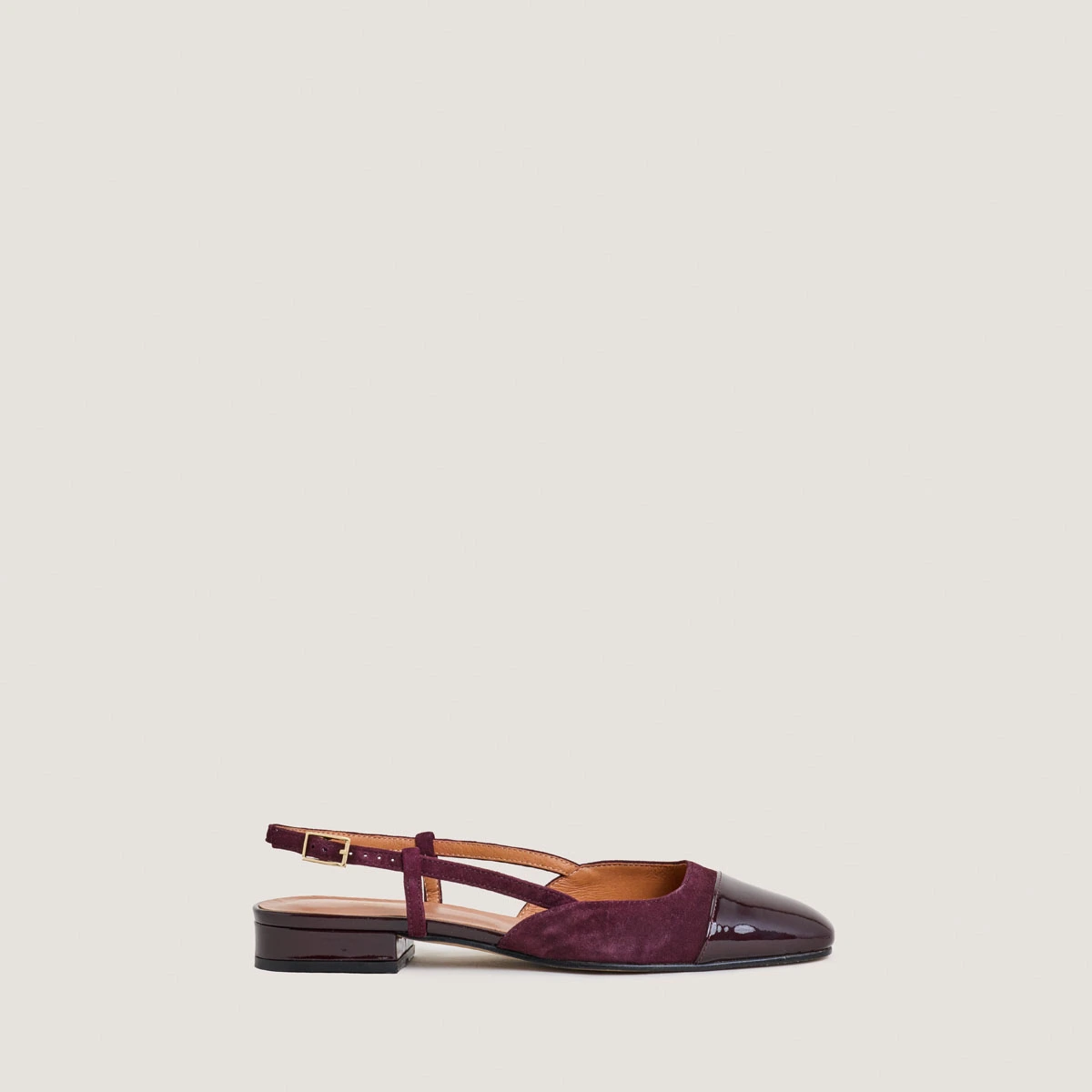 Ballerines slingbacks en vernis et velours bordeaux | DHAPOU | Jonak