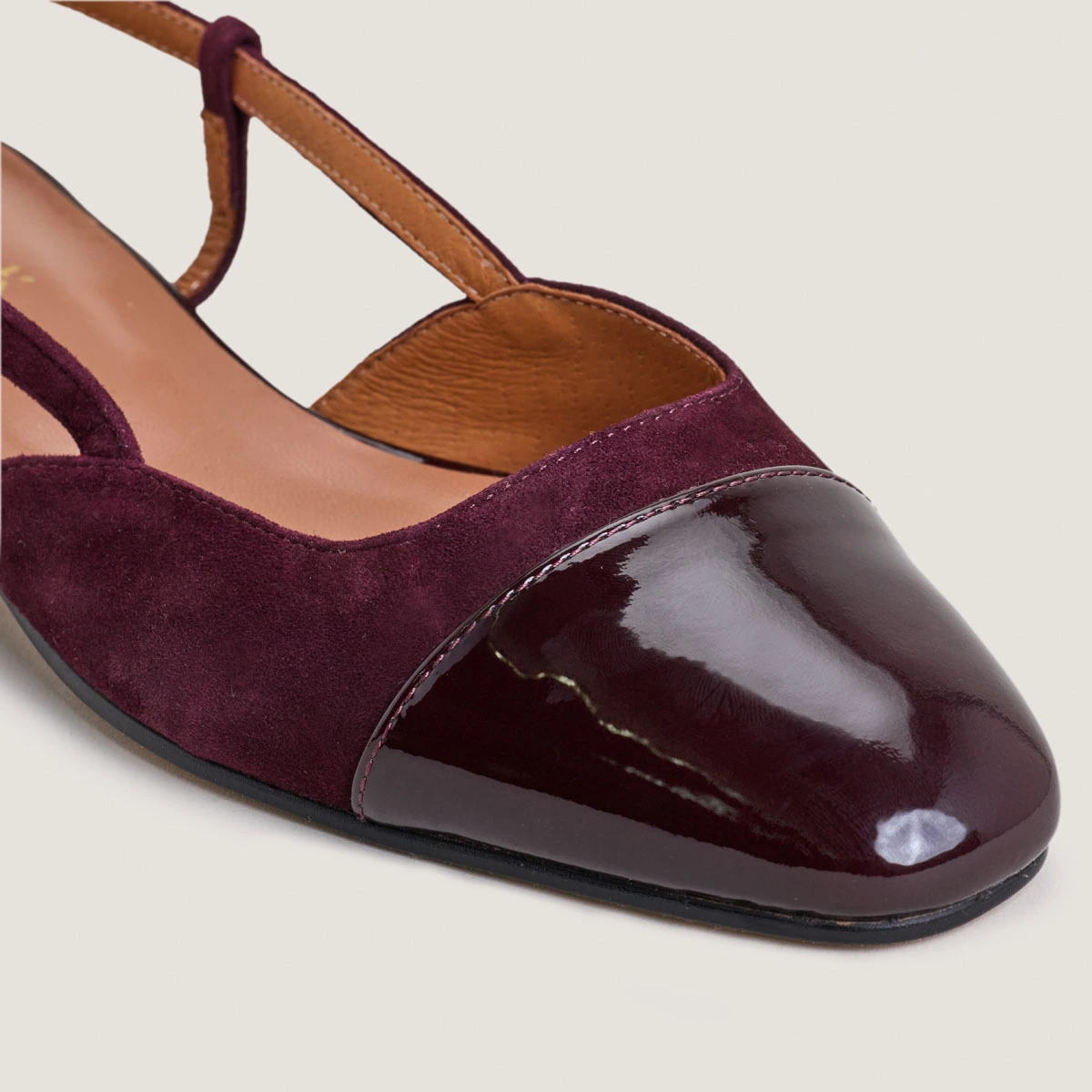 Ballerines slingbacks en vernis et velours bordeaux | DHAPOU | Jonak