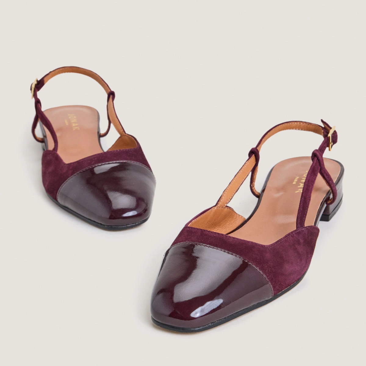 Ballerines slingbacks en vernis et velours bordeaux | DHAPOU | Jonak