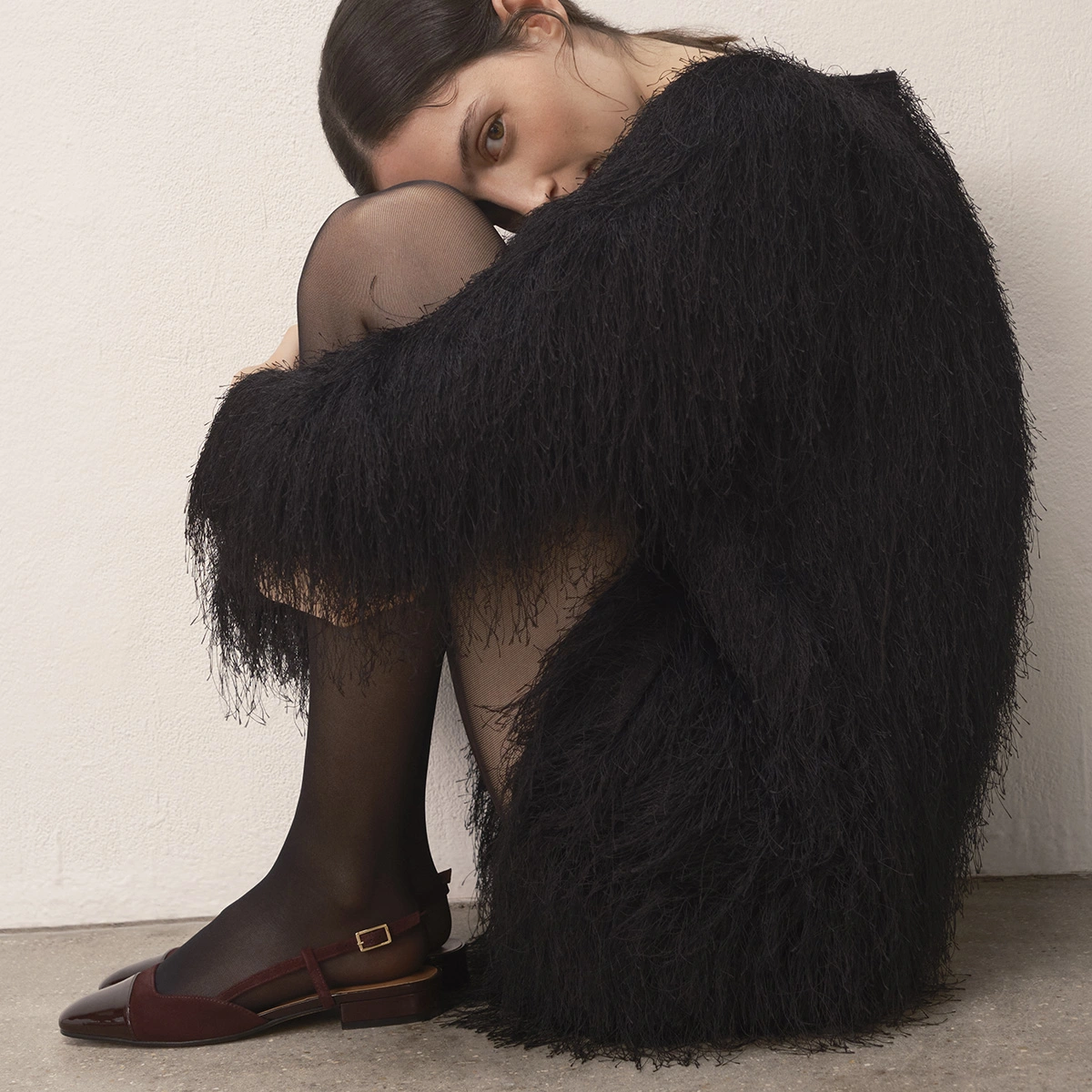 Ballerines slingbacks en vernis et velours bordeaux | DHAPOU | Jonak