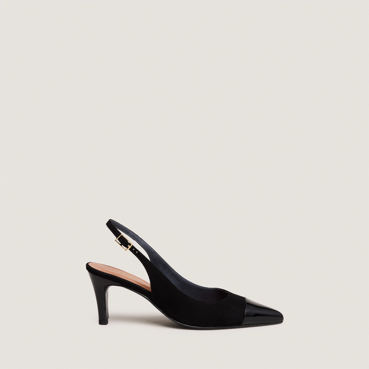 Escarpins slingbacks en vernis et velours noirs | DESTELLE | Jonak