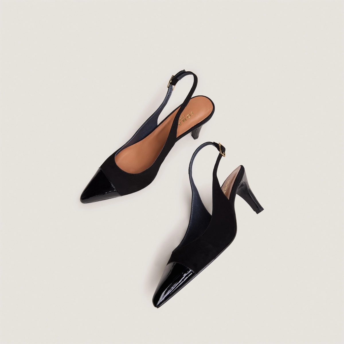 Escarpins slingbacks en vernis et velours noirs | DESTELLE | Jonak