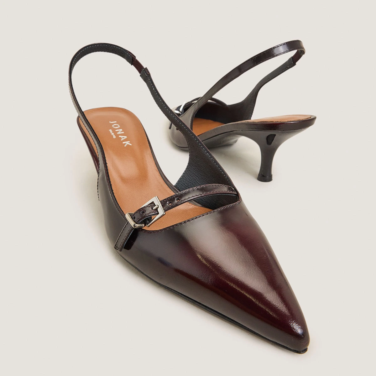 Escarpins à bouts pointus en cuir glacé bordeaux | DAMOISELLE | Jonak