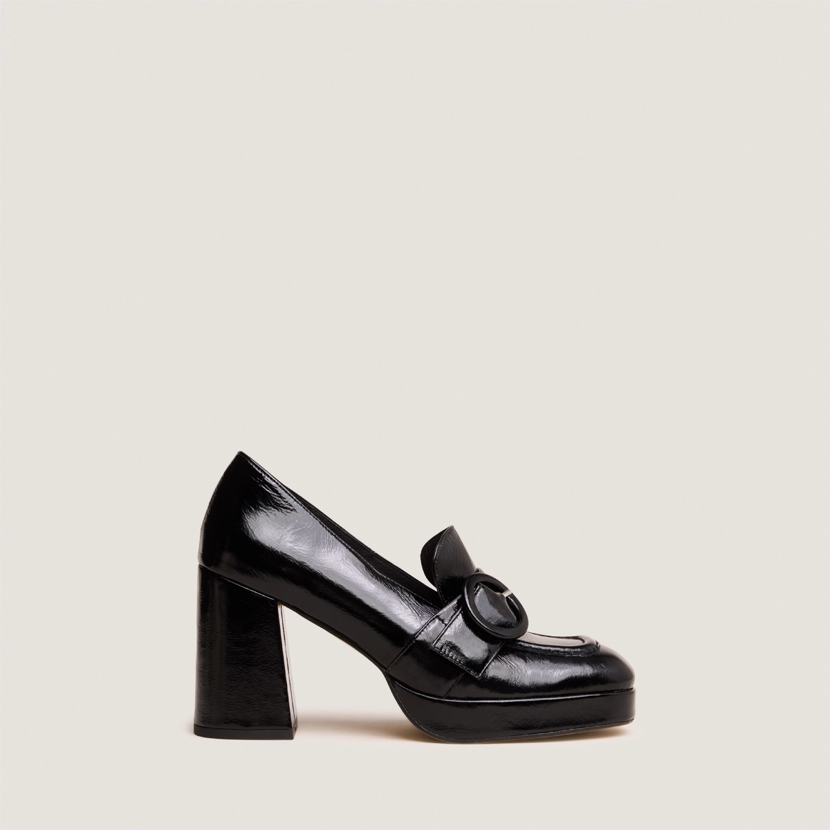Mocassins à hauts talons en cuir brillant noir | VAXE | Jonak