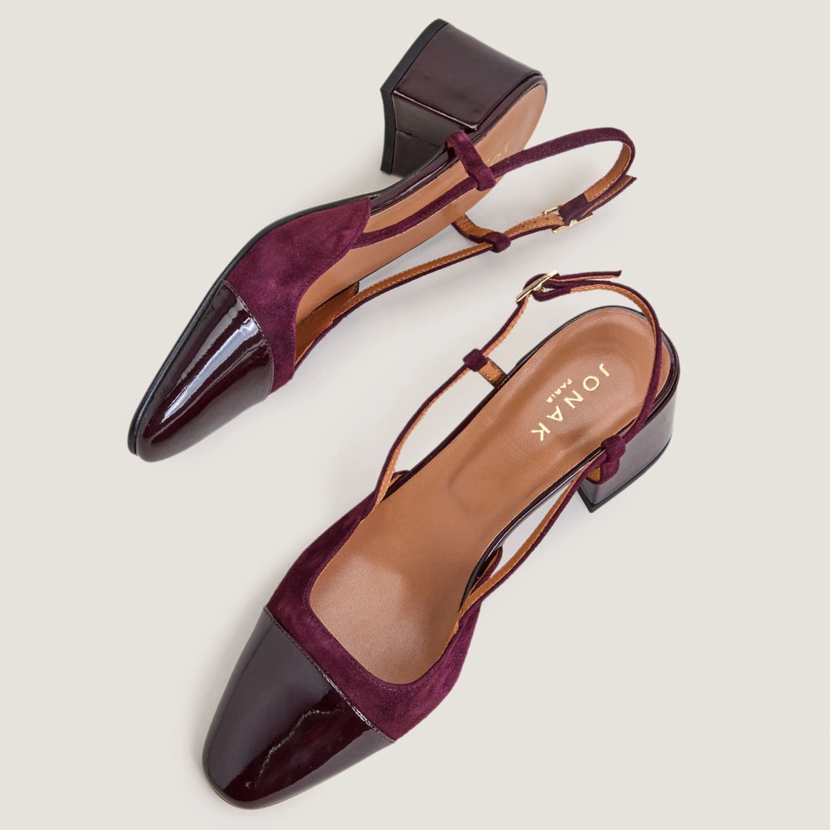 Slingbacks à petits talons en vernis et velours bordeaux | DHAPOPY | Jonak