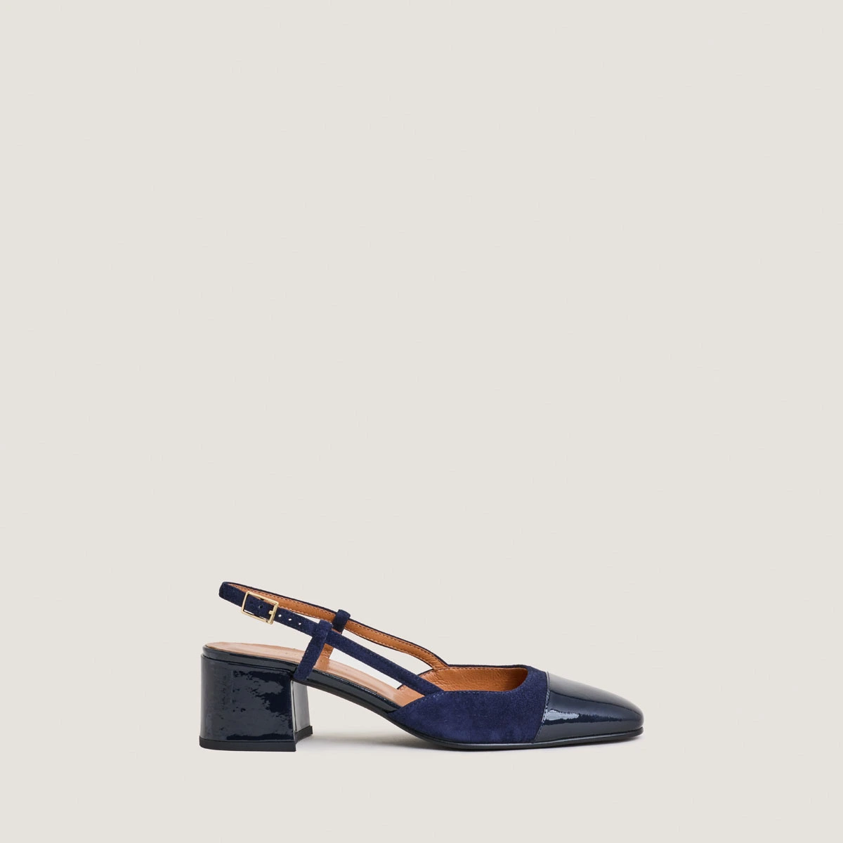 Slingbacks à petits talons en vernis et velours marine | DHAPOPY | Jonak