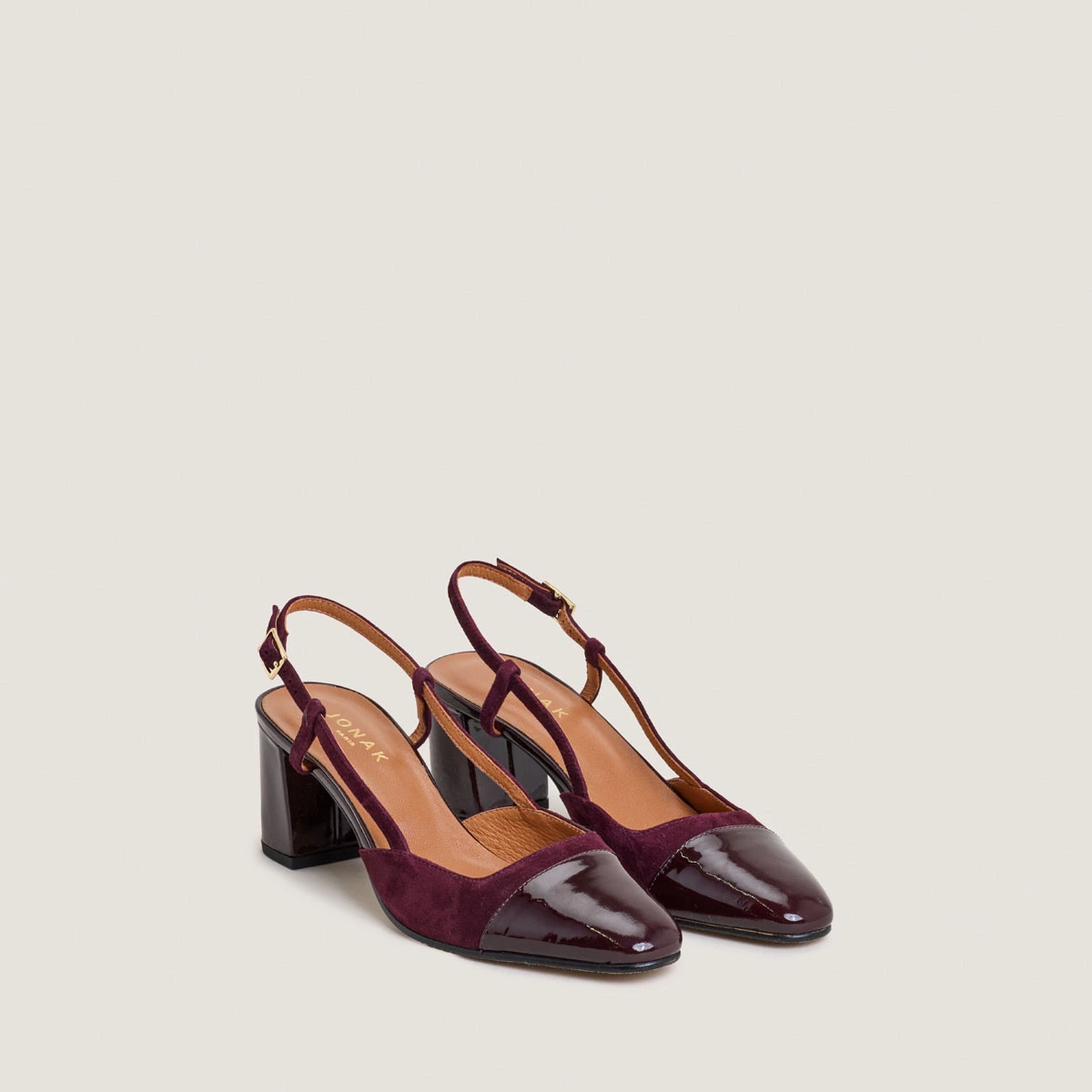 Slingbacks à talons en vernis et velours bordeaux | DHAPOP | Jonak
